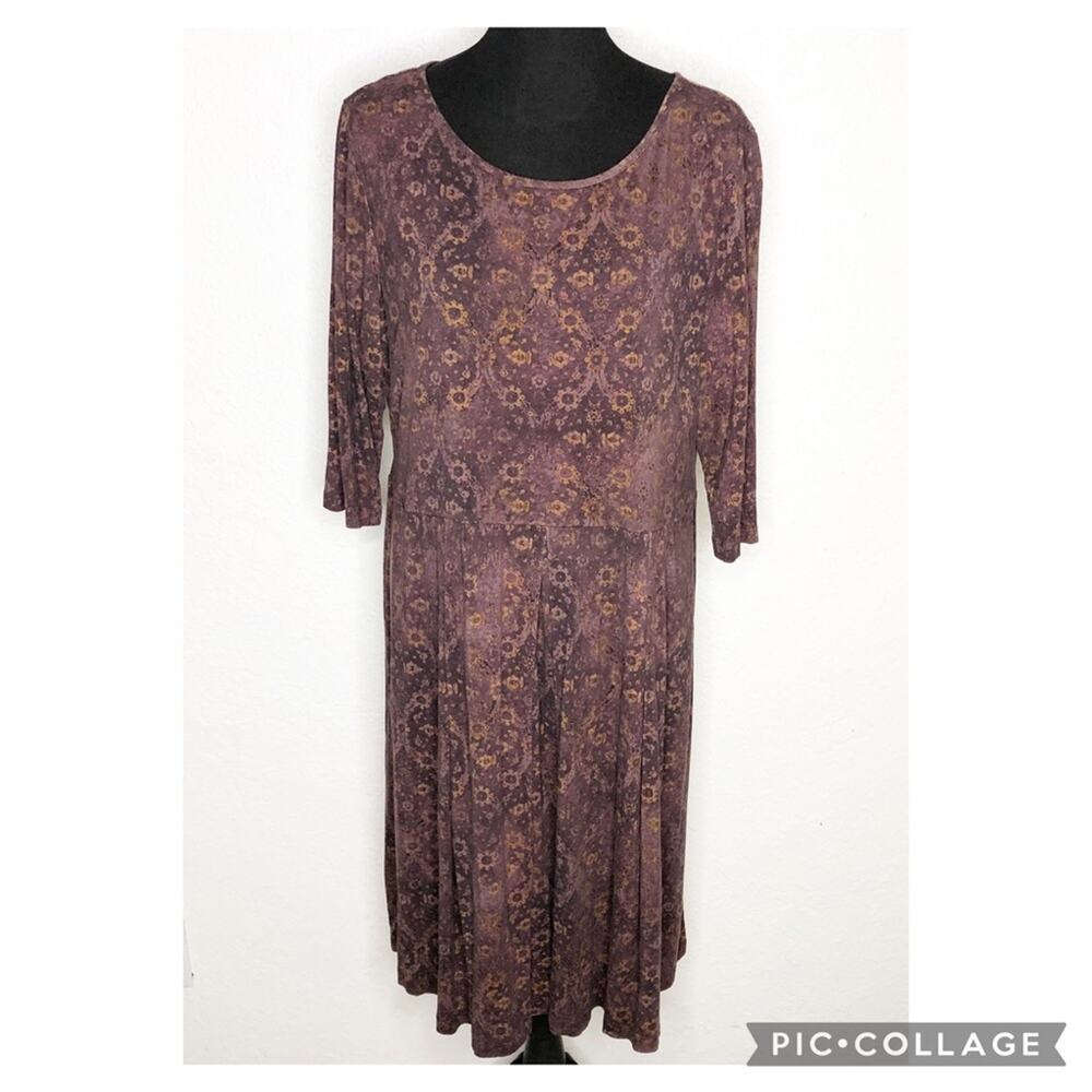 Peruvian Connection maroon purple gold floral midi dress size Extra Large XL